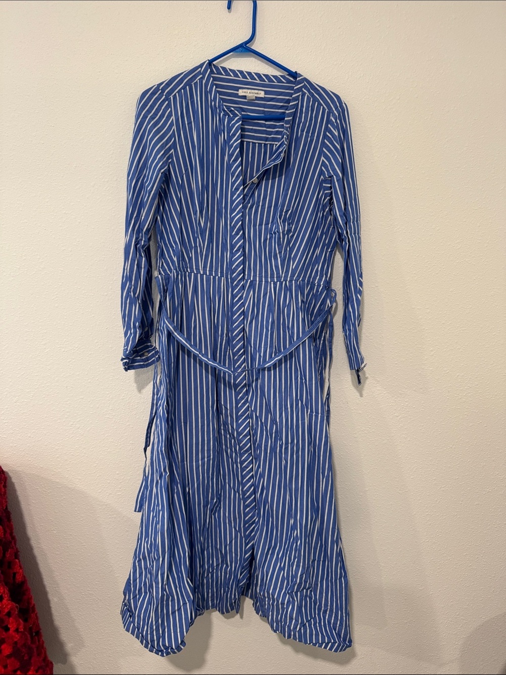 Free Assembly L(12-14) Blue & White Striped Long Sleeve Maxi Dress